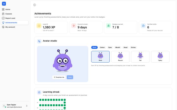 Screenshot of the Achievements page