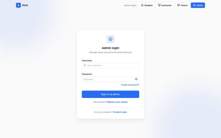 Screenshot of the Admin Login page