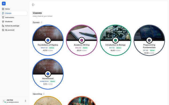 Screenshot of the All Classes page