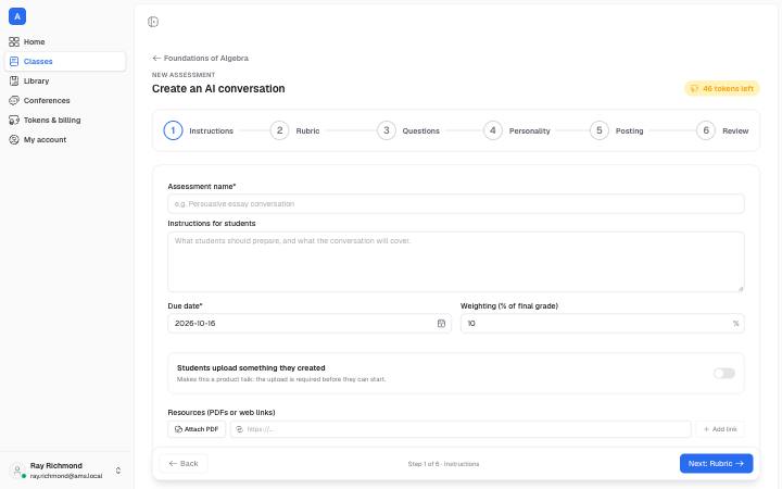 Screenshot of the Assessment Builder page