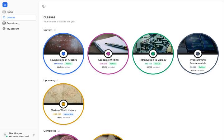 Screenshot of the Children’s Classes page