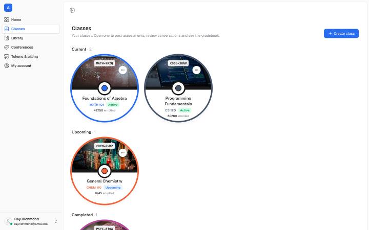 Screenshot of the Class List page