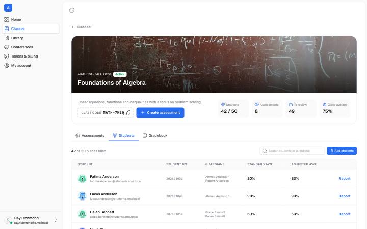 Screenshot of the Classroom: Students page