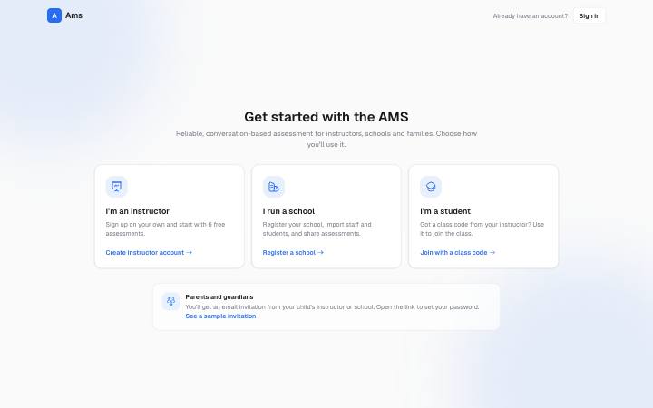 Screenshot of the Get Started page