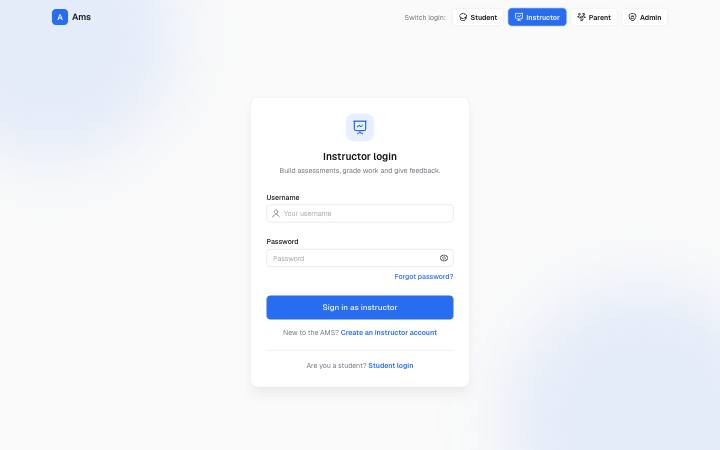 Screenshot of the Instructor Login page