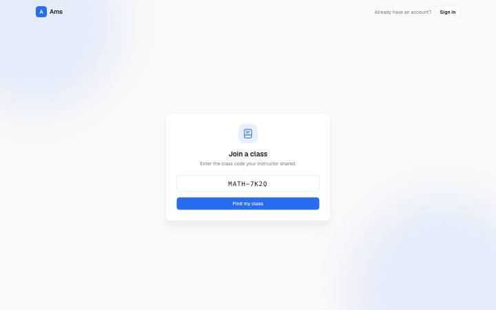 Screenshot of the Join a Class page