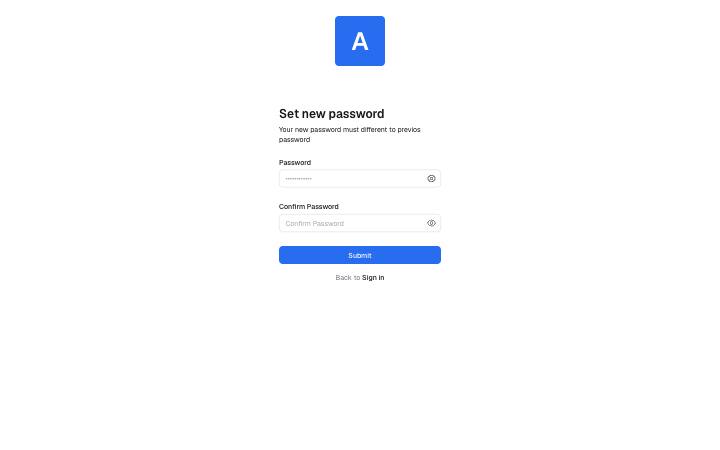 Screenshot of the Reset Password page