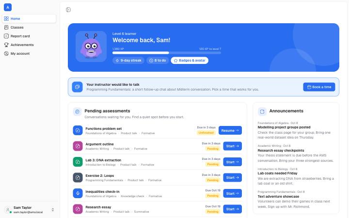 Screenshot of the Student Dashboard page